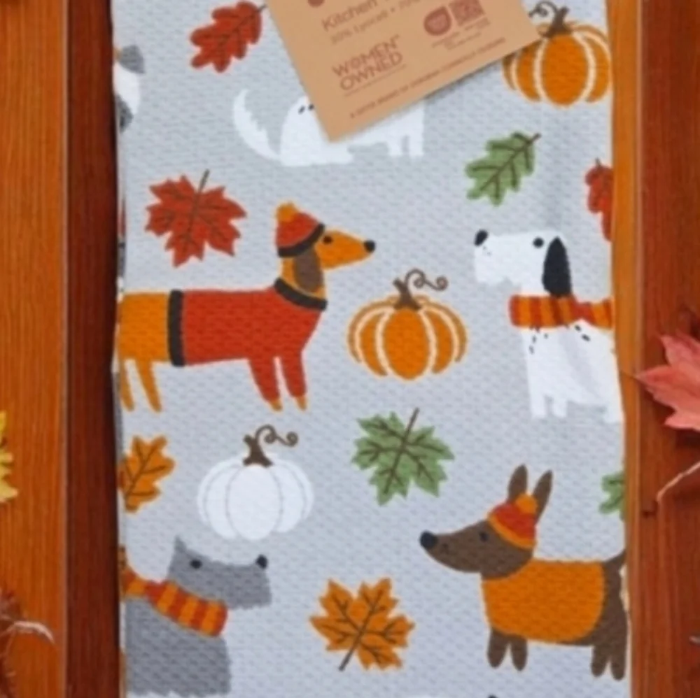Casaba Dachshund Weiner Dog Kitchen Towel Set Fall Autumn Schnauzer
